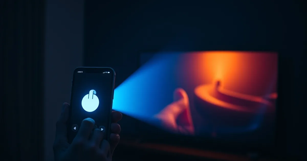 Smartphone dat een videostream cast naar een Chromecast-dongle op een tv in een schemerige woonkamer