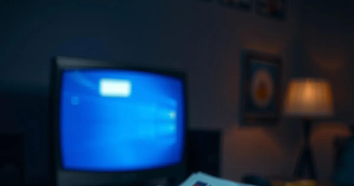 Stapel facturen op een donker bureau bij avondlicht, met een televisie die op de achtergrond zacht blauw oplicht